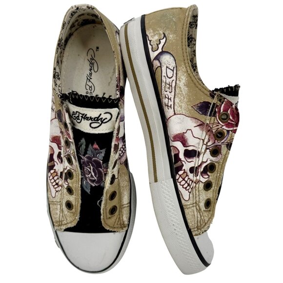 Vintage Y2K Ed Hardy Canvas Tattoo Print Sneakers - Grunge, Emo, Indie Sleaze 7 - Picture 1 of 16